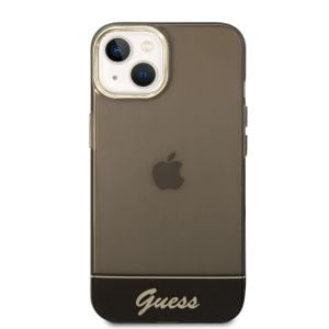 Husa de protectie telefon Guess pentru iPhone 14, Camera Outline and Logo Script, Plastic, Negru