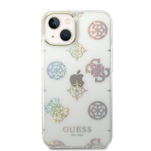 Husa telefon Guess pentru iPhone 14, Peony Glitter, Plastic, Alb