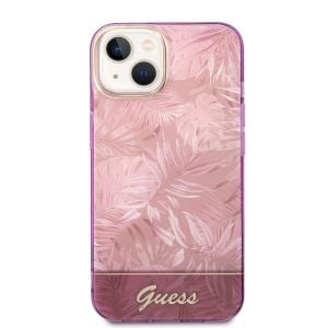 Husa de protectie telefon Guess pentru iPhone 14 Plus, Jungle, Plastic, Roz