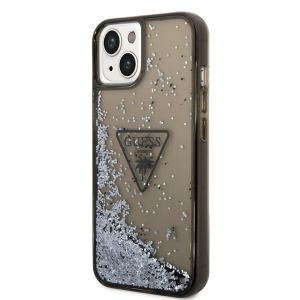 Husa de protectie telefon Guess pentru iPhone 14 Plus, Liquid Glitter and Triangle Logo, Plastic, Negru