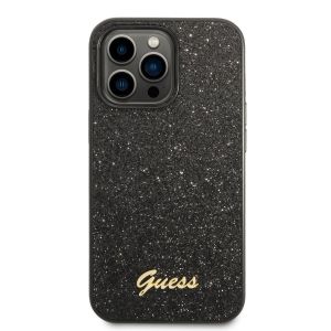 Husa telefon Guess pentru iPhone 14 Pro Max, Glitter Flakes Metal Logo, Plastic, Negru