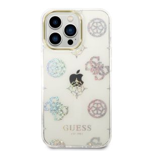 Husa telefon Guess pentru iPhone 14 Pro Max, Peony Glitter, Plastic, Alb