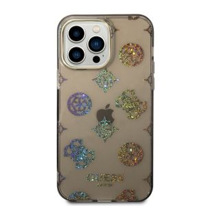 Husa telefon Guess pentru iPhone 14 Pro Max, Peony Glitter, Plastic, Negru