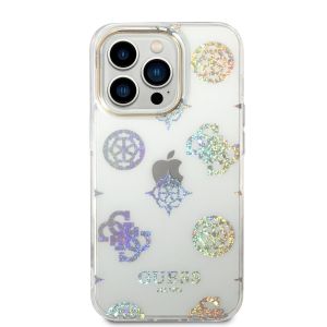 Husa telefon Guess pentru iPhone 14 Pro, Peony Glitter, Plastic, Alb