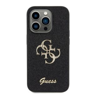 Husa telefon Guess pentru iPhone 15 Pro, Logo metalic mare si sclipici, Negru 