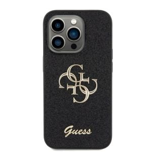 Husa telefon Guess pentru iPhone 15 Pro Max, Logo metalic mare si sclipici, Negru 