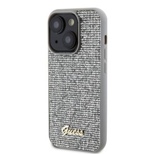 Husa telefon Guess pentru iPhone 15, Square Mirror Script Logo, PU, Argintiu