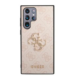 Husa telefon Guess pentru Samsung Galaxy S23 Ultra, 4G Metal Logo, Textil, Roz
