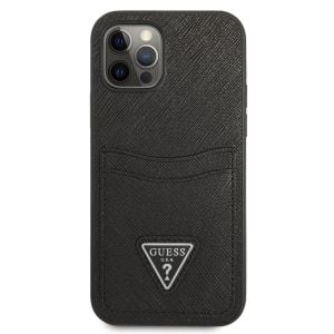 Husa de protectie telefon Guess, Saffiano Double Card Case, pentru iPhone 12 / 12 Pro Black