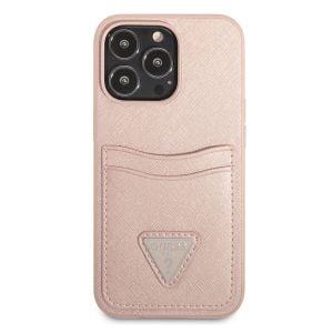 Husa de protectie telefon Guess pentru iPhone 13 Pro Max, Saffiano Double Card Case, Plastic, Roz