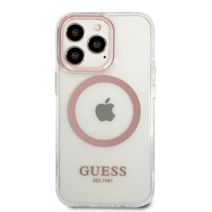 Husa telefon Guess, Transparent MagSafe pentru Apple iPhone 13 Pro Max, Plastic, Roz
