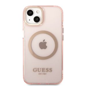 Husa telefon Guess, Traslucent MagSafe pentru Apple iPhone 13, Plastic, Roz