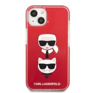Husa telefon Karl Lagerfeld pentru iPhone 13, Karl and Choupette Heads, Plastic, Rosu