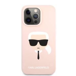 Husa de protectie telefon Karl Lagerfeld pentru iPhone 13 Pro, Karl Head, Silicon, KLHCP13LSLKHLP, Light Pink