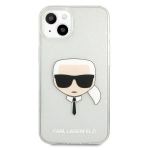 Husa telefon Karl Lagerfeld pentru iPhone 13 Mini, Karl Head Full Glitter, Plastic, Silver
