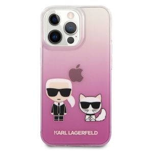 Husa telefon Karl Lagerfeld pentru iPhone 13 Pro, Ikonik Karl and Choupette, Plastic, Roz
