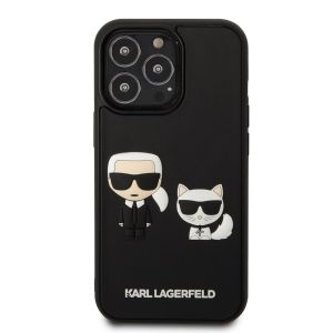 Husa telefon Karl Lagerfeld pentru iPhone 13 Pro, Karl and Choupette 3D, Plastic, Negru