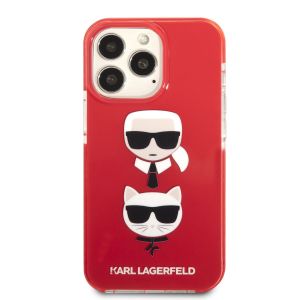 Husa telefon Karl Lagerfeld pentru iPhone 13 Pro Max, Karl and Choupette Heads, Plastic, Rosu