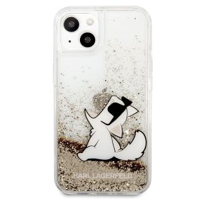 Husa telefon Karl Lagerfeld pentru iPhone 13 Pro Mini, Choupette Eat Liquid Glitter, Plastic, Gold