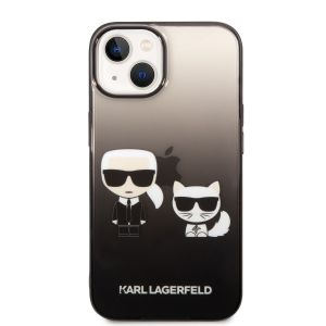 Husa telefon Karl Lagerfeld pentru iPhone 14, Gradient Karl and Choupette. Plastic, Negru