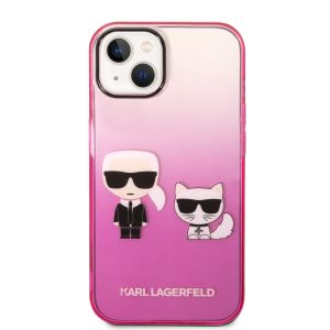 Husa telefon Karl Lagerfeld pentru iPhone 14, Gradient Karl and Choupette. Plastic, Roz