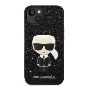 Husa telefon Karl Lagerfeld pentru iPhone 14, Ikonik Karl Glitter Flakes, Plastic, Negru