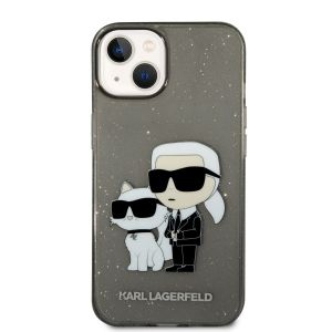 Husa telefon Karl Lagerfeld pentru iPhone 14, IML Glitter Karl and Choupette NFT, Plastic, Negru