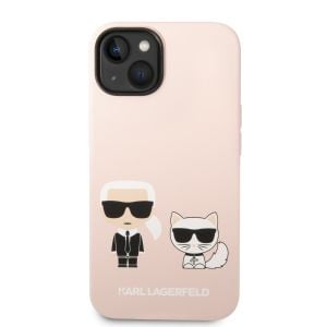 Husa de protectie telefon Karl Lagerfeld pentru iPhone 14, Karl and Choupette, MagSafe, Plastic, Roz