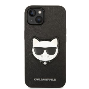 Husa de protectie telefon Karl Lagerfeld pentru iPhone 14 Plus, Choupette Head, Piele ecologica, Negru