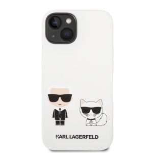 Husa telefon Karl Lagerfeld pentru iPhone 14 Plus, Karl and Choupette, Silicon lichid, Alb