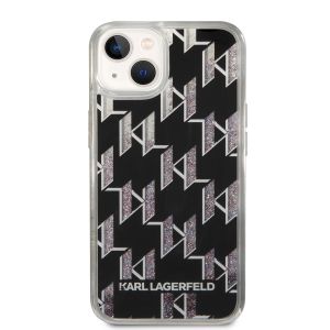 Husa de protectie telefon Karl Lagerfeld pentru iPhone 14 Plus, Monogram Liquid Glitter, Plastic, Negru