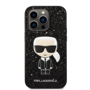 Husa telefon Karl Lagerfeld pentru iPhone 14 Pro, Glitter Flakes Ikonik, Plastic, Negru