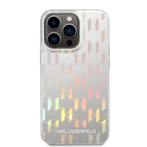 Husa telefon Karl Lagerfeld pentru iPhone 14 Pro, Iridiscent Monogram, Plastic, Argintiu