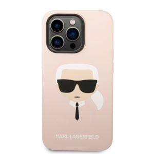 Husa de protectie telefon Karl Lagerfeld pentru iPhone 14 Pro, Karl Head, MagSafe, Silicon lichid, Roz