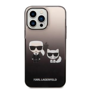 Husa telefon Karl Lagerfeld pentru iPhone 14 Pro Max, Gradient Karl and Choupette, Plastic, Negru
