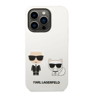Husa telefon Karl Lagerfeld pentru iPhone 14 Pro Max, Karl and Choupette, Silicon lichid, Alb
