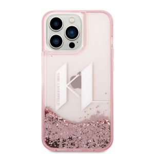 Husa telefon Karl Lagerfeld pentru iPhone 14 Pro Max, Liquid Glitter Big KL Logo, Plastic, Roz