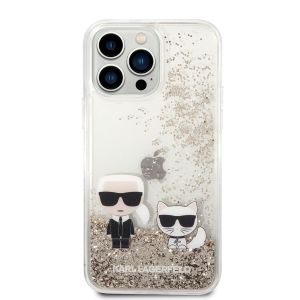 Husa telefon Karl Lagerfeld pentru iPhone 14 Pro Max, Liquid Glitter Karl and Choupette, Plastic, Auriu
