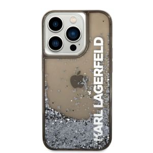 Husa telefon Karl Lagerfeld pentru iPhone 14 Pro Max, Translucent Liquid Glitter, Plastic, Negru