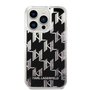 Husa telefon Karl Lagerfeld pentru iPhone 14 Pro, Monogram Liquid Glitter, Plastic, Negru