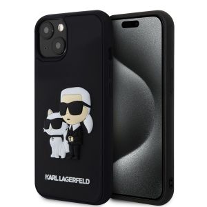 Husa telefon Karl Lagerfeld pentru iPhone 15, Karl and Choupette 3D, Silicon, Negru