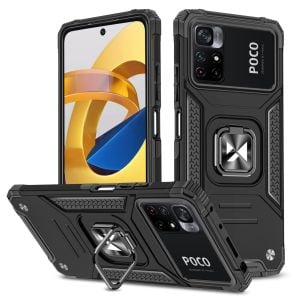 Husa telefon Wozinsky pentru Xiaomi Mi Poco M4 Pro 5G / Redmi Note 11T 5G, Ring Armor Tough, Plastic, Negru