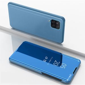 Husa telefon pentru Samsung Galaxy A12, LED View, Piele si sticla, Albastru
