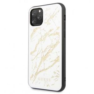 Husa de protectie telefon Guess pentru Iphone 11 Pro, Model Glitter Marble, Plastic TPU, GUHCN58MGGWH, Alb-Auriu