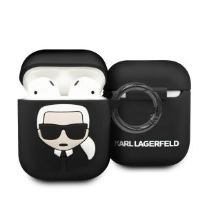 Husa casti Karl Lagerfeld, Karl Head Silicone Case pentru Apple Airpods 1/2, Negru