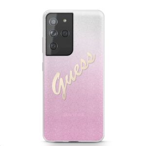 Husa telefon Guess pentru Samsung Galaxy S21 Ultra, Glitter Gradient Vintage, GUHCS21LPCUGLSPI, Pink