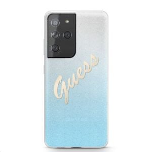Husa de protectie telefon Guess pentru Samsung Galaxy S21 Ultra , Model Glitter Gradient Vintage, Albastru deschis