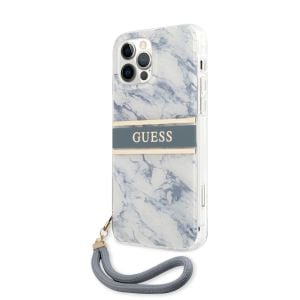 Husa de protectie telefon Guess pentru iPhone 12 Pro Max, Marble Strap, Plastic, Albastru