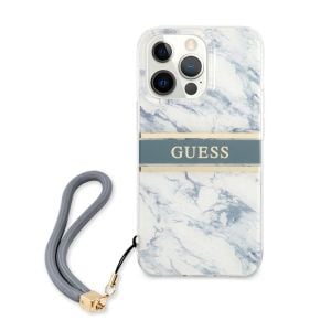 Husa de protectie telefon Guess pentru iPhone 13 Pro, Marble Strap, Plastic, Albastru