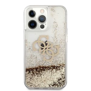 Husa telefon Guess pentru iPhone 13 Pro, Big 4G Liquid Glitter Gold, Plastic, Transparent